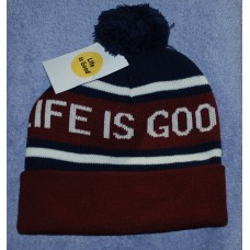 NWT Mujer&apos;s Life is Good Cranberry Red  White  & Blue LIG Branded Pom Beanie  eb-04691631